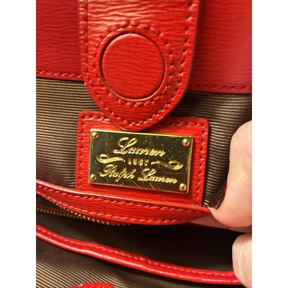 Lauren Ralph Lauren Women’s Newbury Red Double-Zip Satchel Tote Purse - Picture 6 of 8